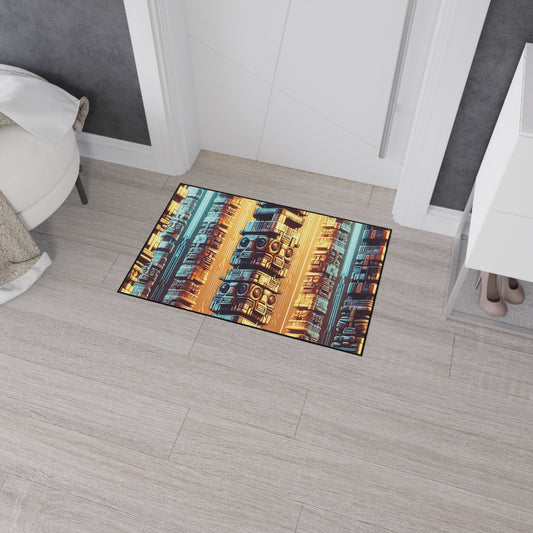 Heavy Duty Floor Mat, 5 Sizes – Tropical Area Rug for Home Décor / Techno Tiki Totems