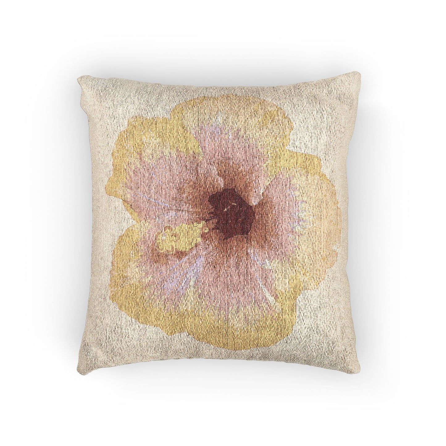 Woven Pillow, 17"W x 18"L ~ Photo Yellow Hibiscus