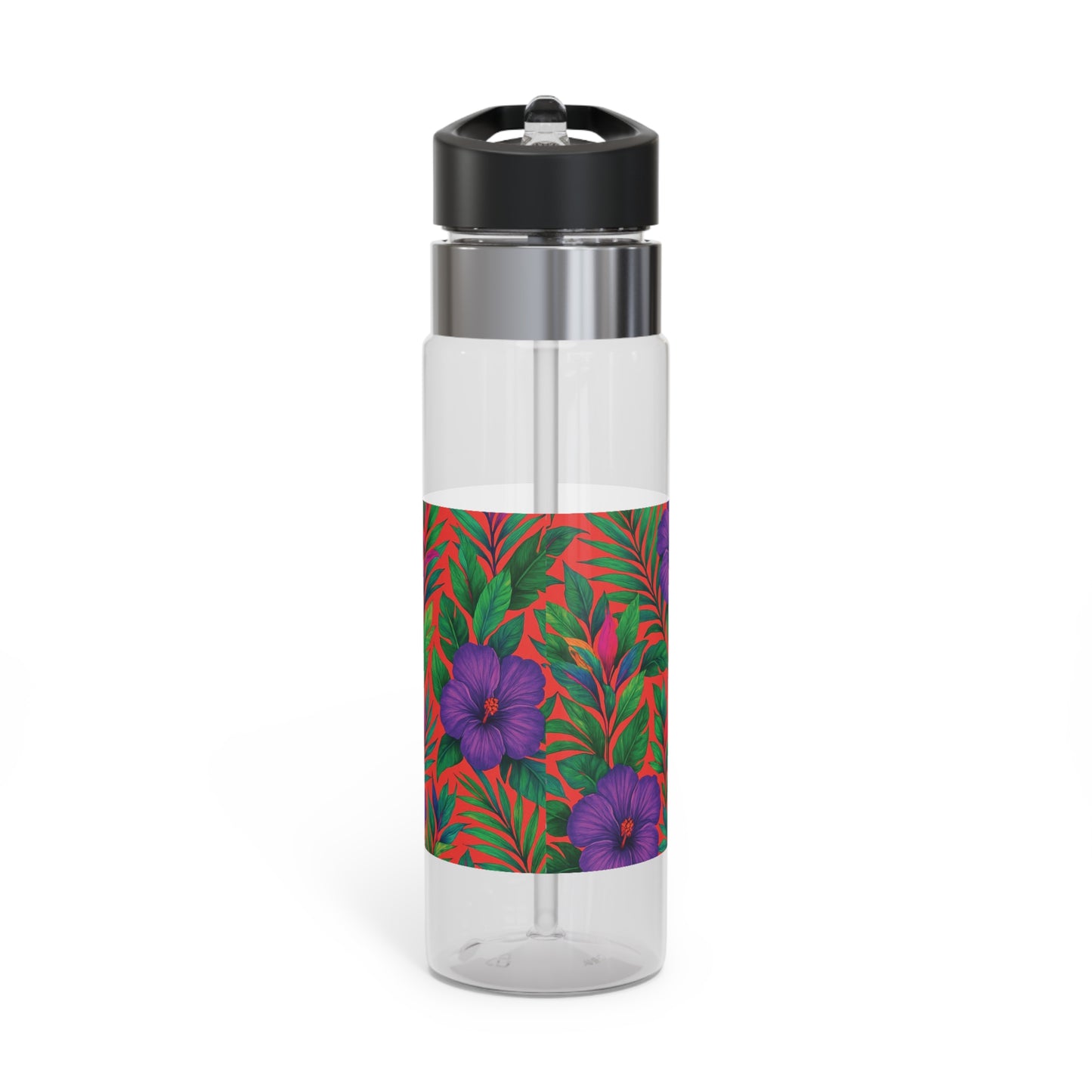 Tropical 20oz Tritan Sport Water Bottle -  Leakproof, Lightweight, BPA-Free / Midnight Flower Coral