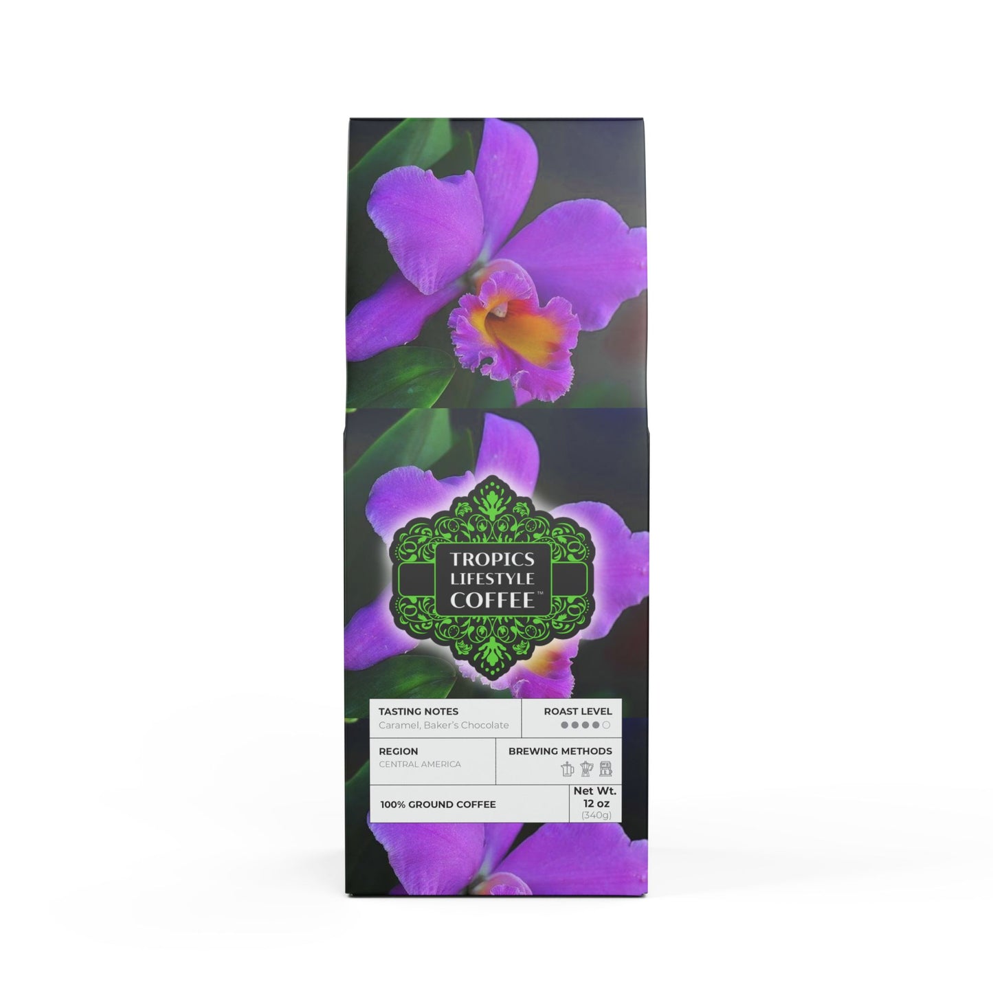 Cocoa Palms Blend™ (Medium-Dark Roast) Specialty Grade Craft Coffee / Real Purple Orchid