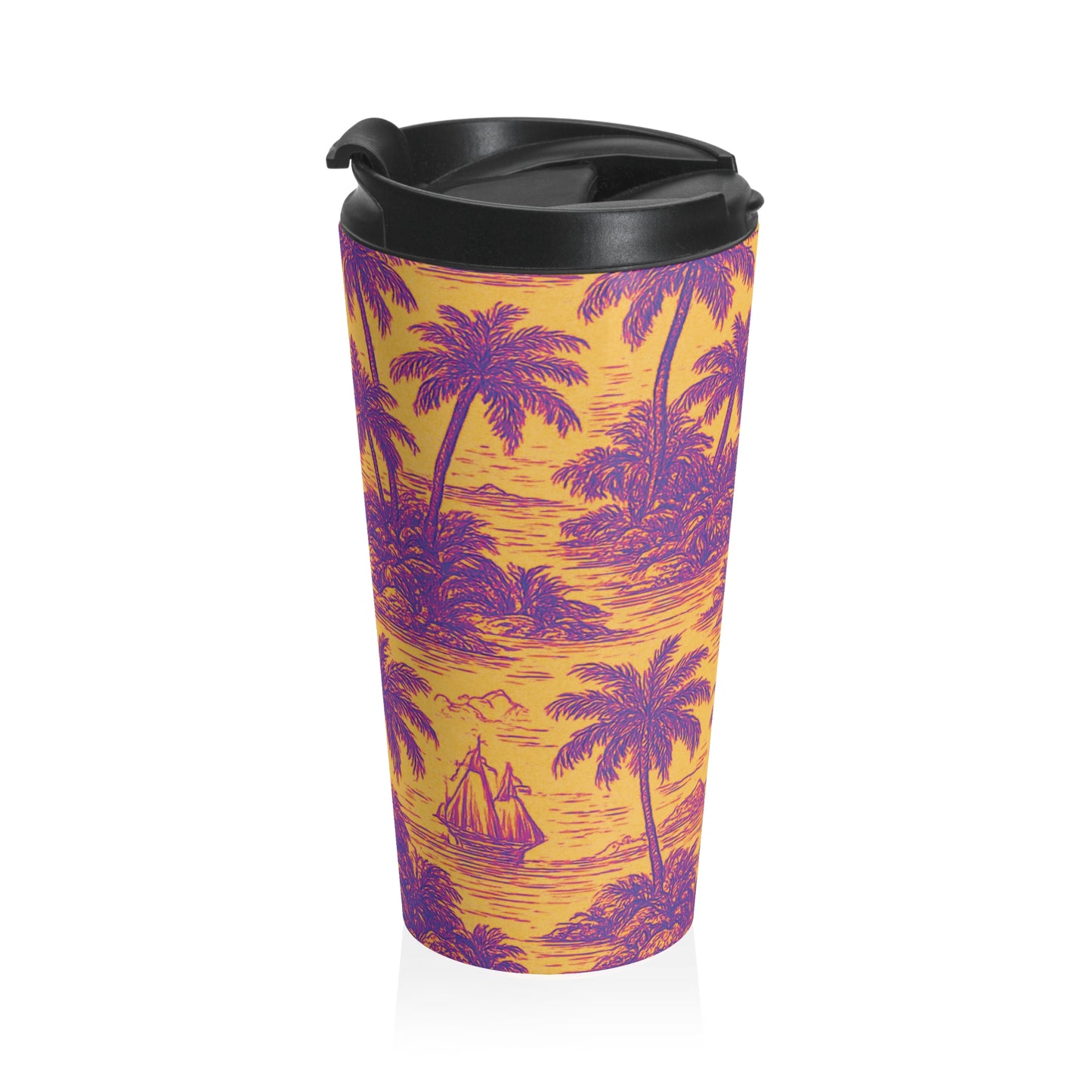 15 oz. Stainless Steel Travel Mug / Faraway Trip Toile, Orange