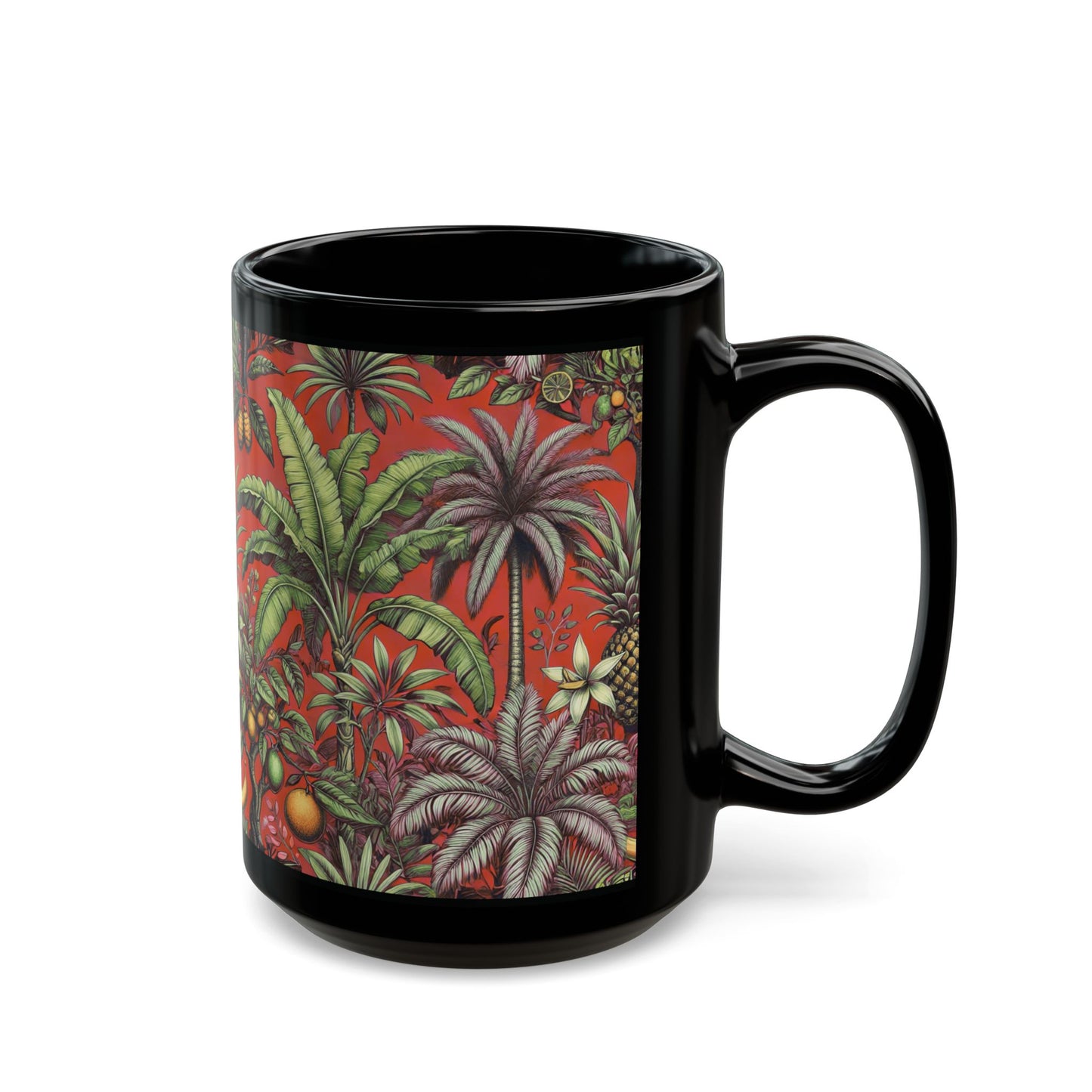 Black Coffee Mug - Tropical Fruit, Red