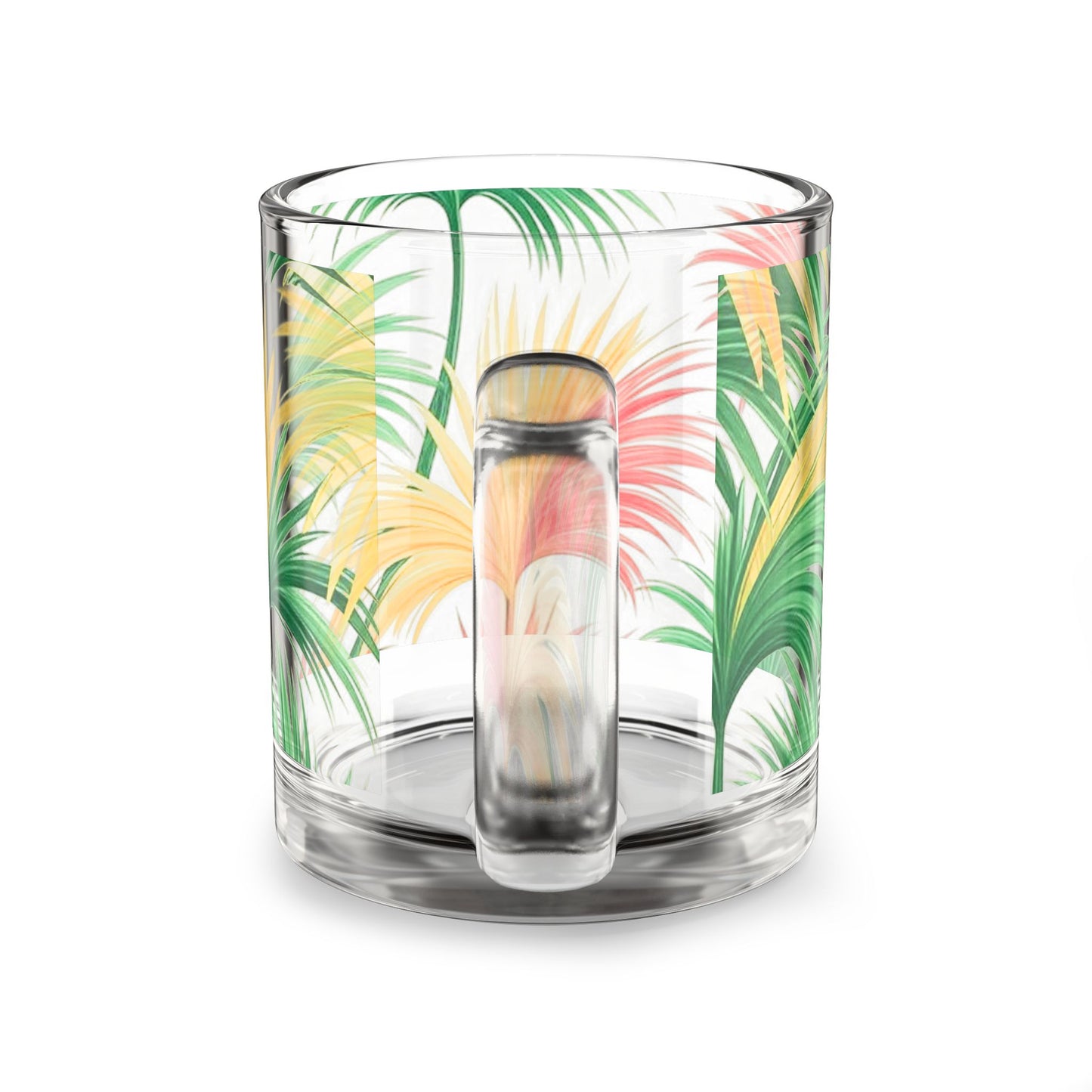 Tropical Glass Mug - 10oz Coffee Cup / Tri-Color Bright Palms