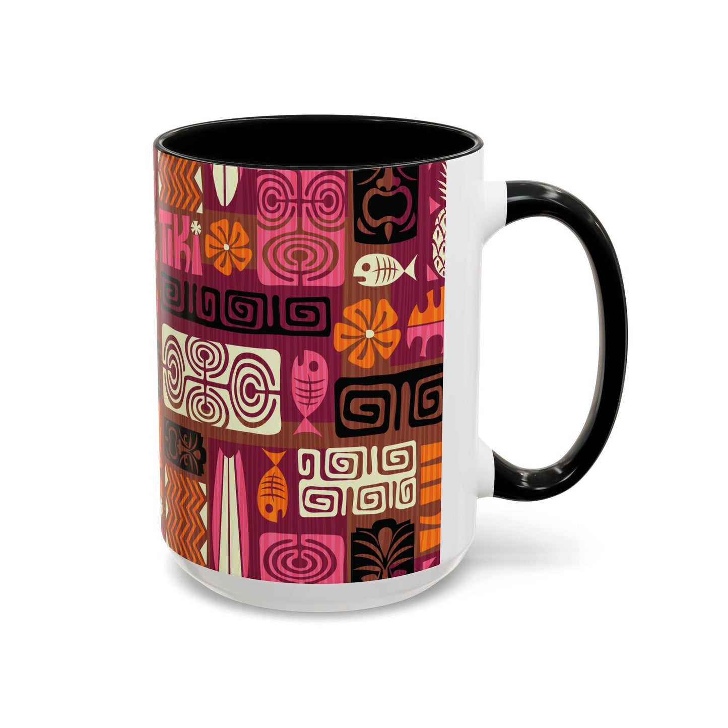 Accent Coffee Mug (11, 15oz), 8 Colors - Tiki Poster Pink/Orange