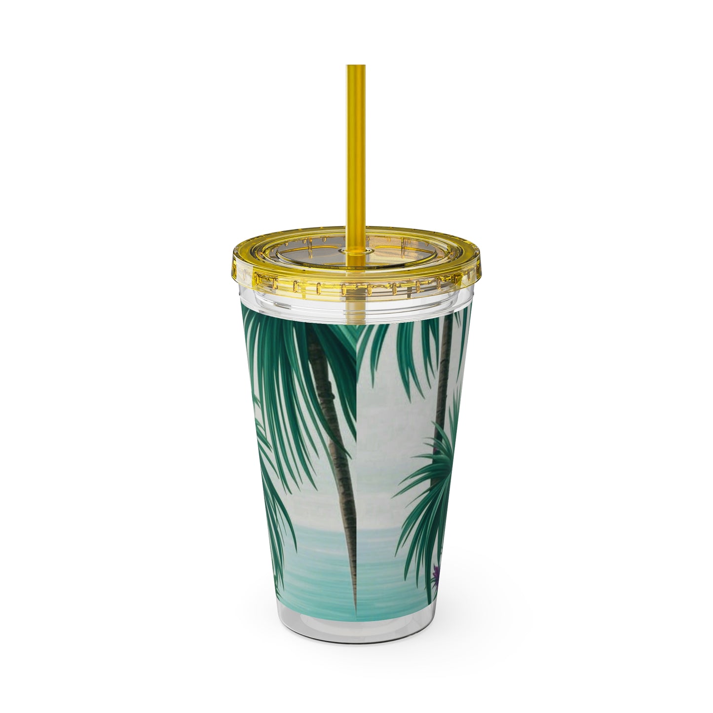 Tropical Tumbler with Straw | 16oz Colorful Travel Cup / Tiny Palm Island
