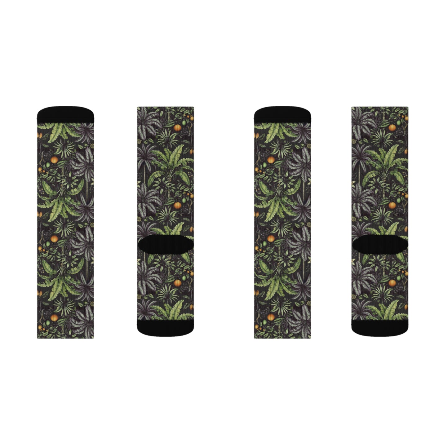Tropical Fruit/Black Sublimation Fleece-Lined Socks - Colorful Palm Tree Design