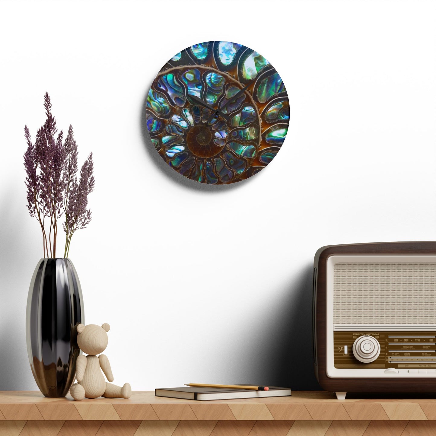 Acrylic Wall Clock, Ammonite & Abalone, 4 Variants