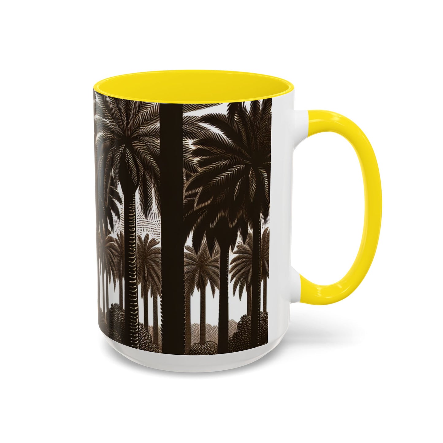 Accent Coffee Mug (11, 15oz) - Woodcut Palm Grove