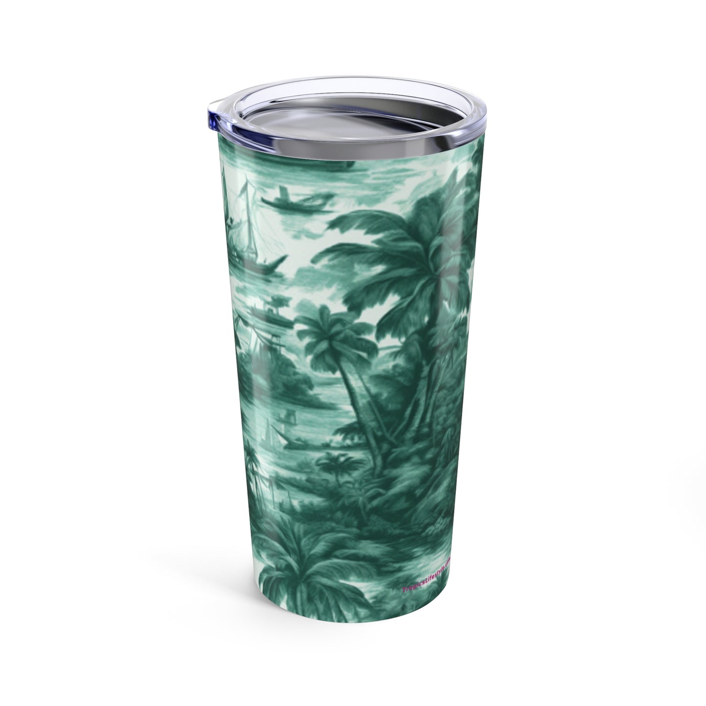 20oz Tropical Glossy Tumbler -Tropical Toile, Evergreen