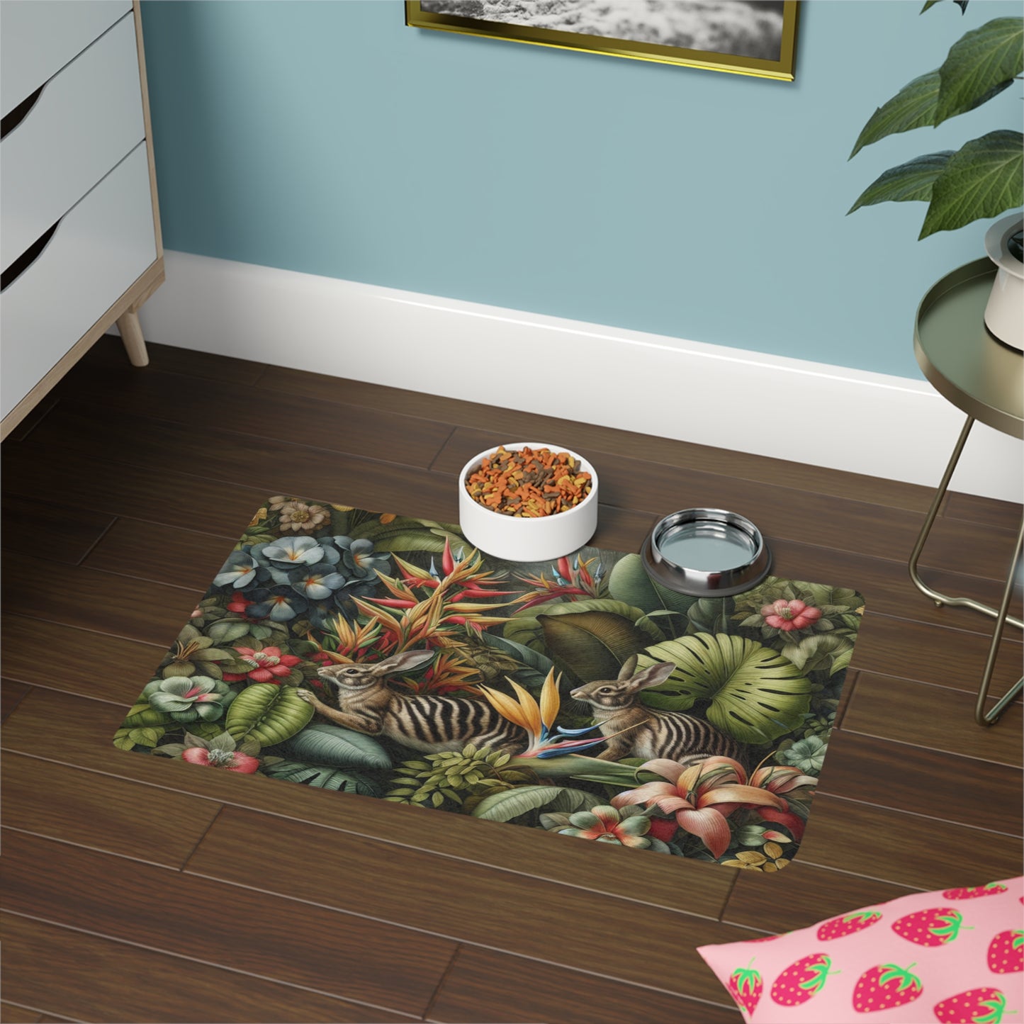 Pet Food Mat (12x18) - Rainforest Rabbit Outing