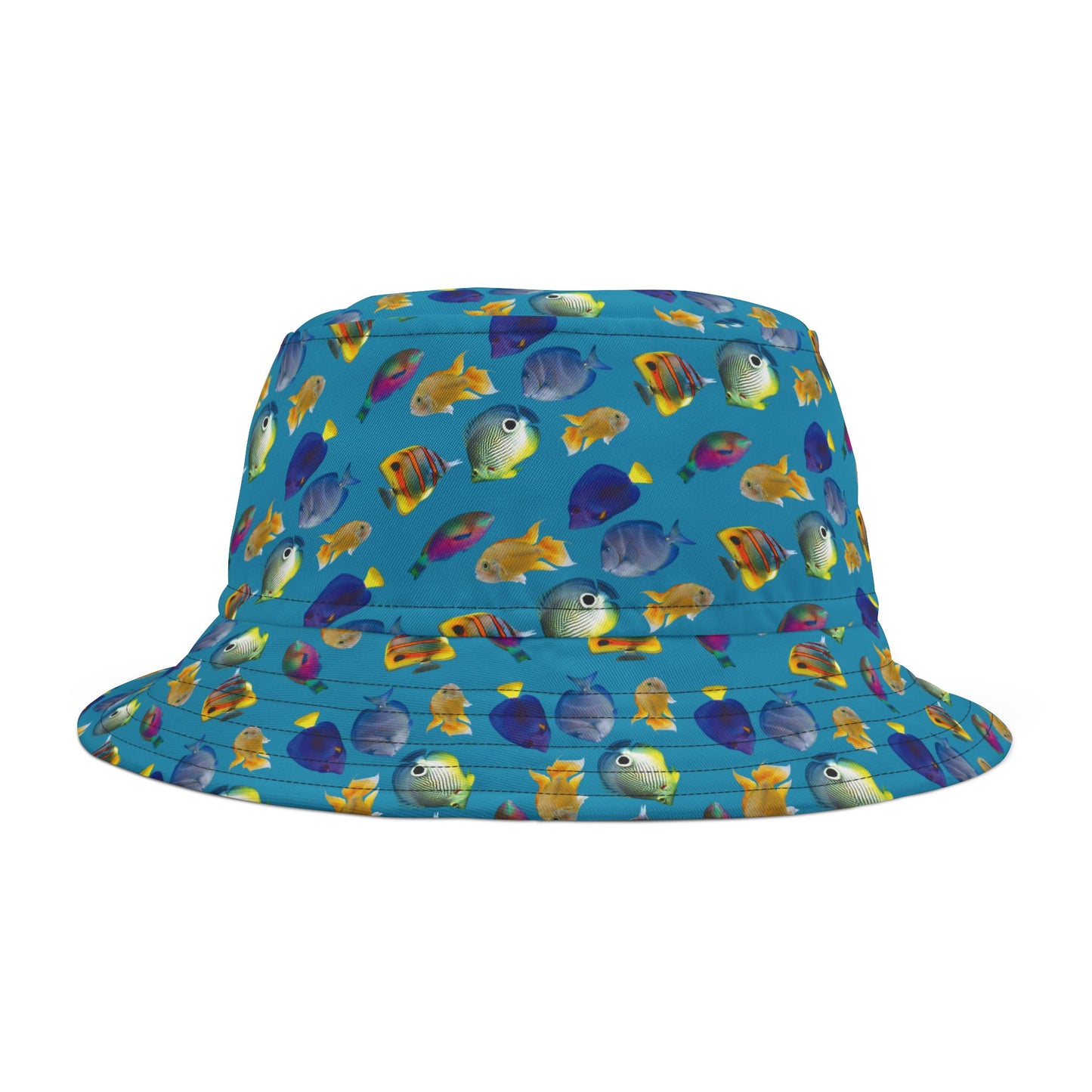 Tropical Polyester Bucket Hat, 2 Sizes - School of Fish / Turquoise