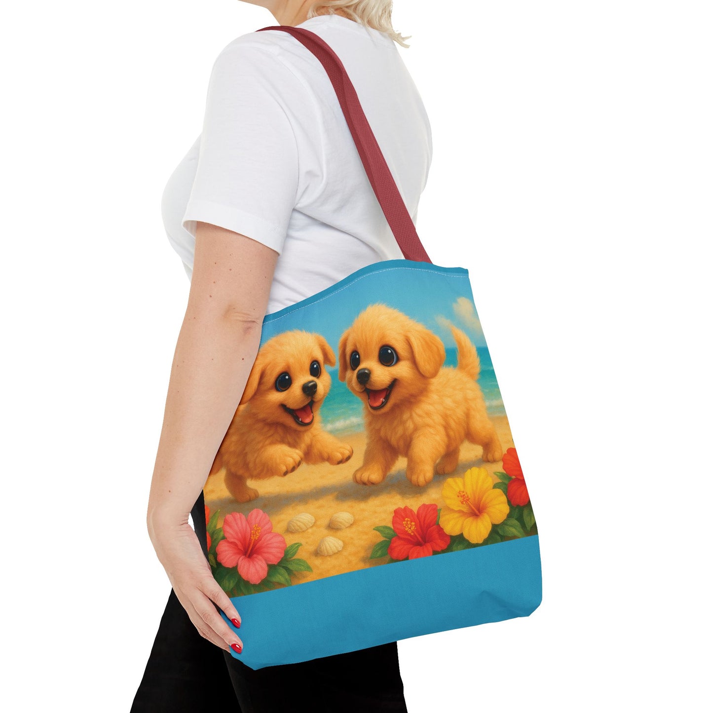 Two Puppies on Beach Tote Bag - 3 Sizes