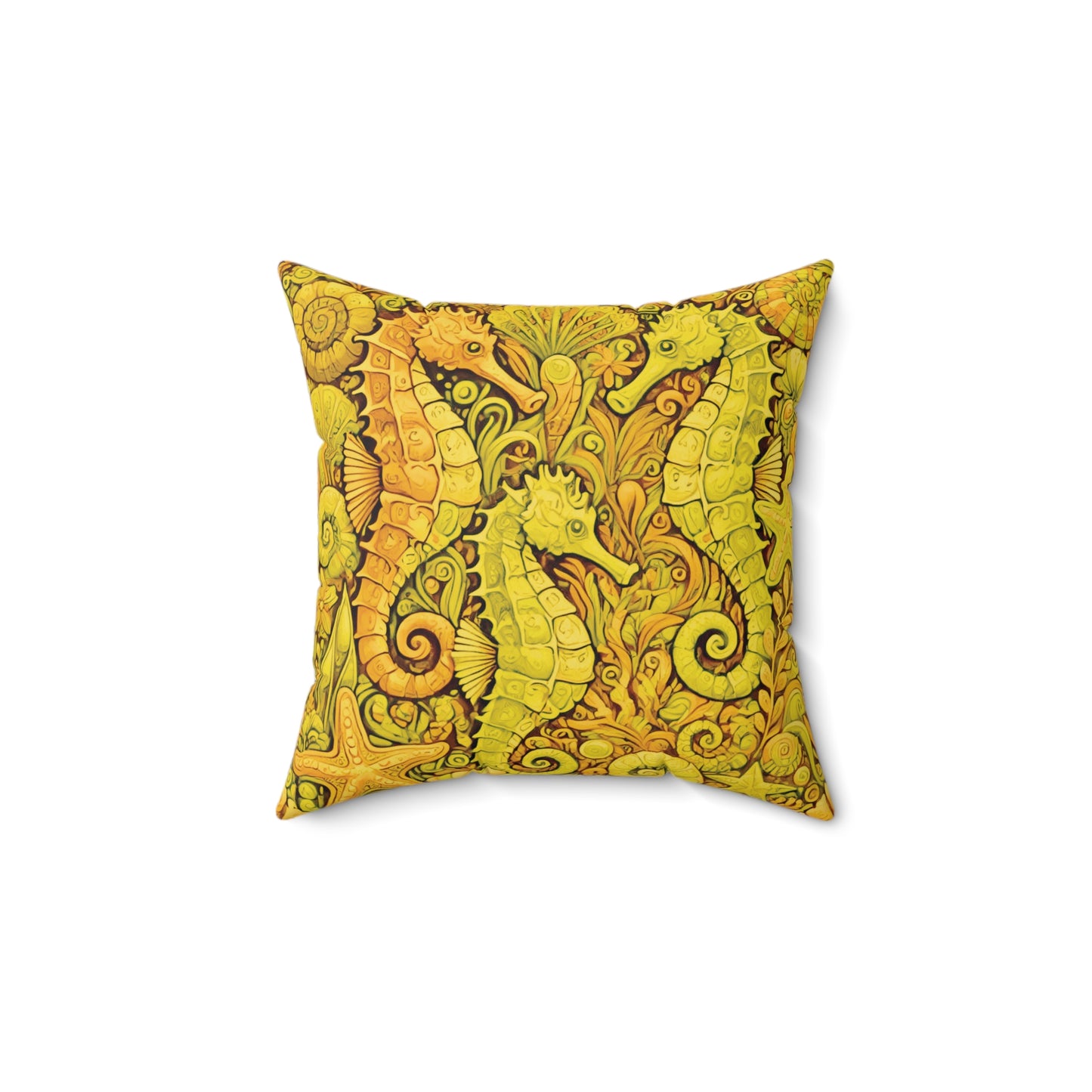 Decorative Pillow - Accent Cushion, 4 Sizes / Seahorse Trio, Yellow