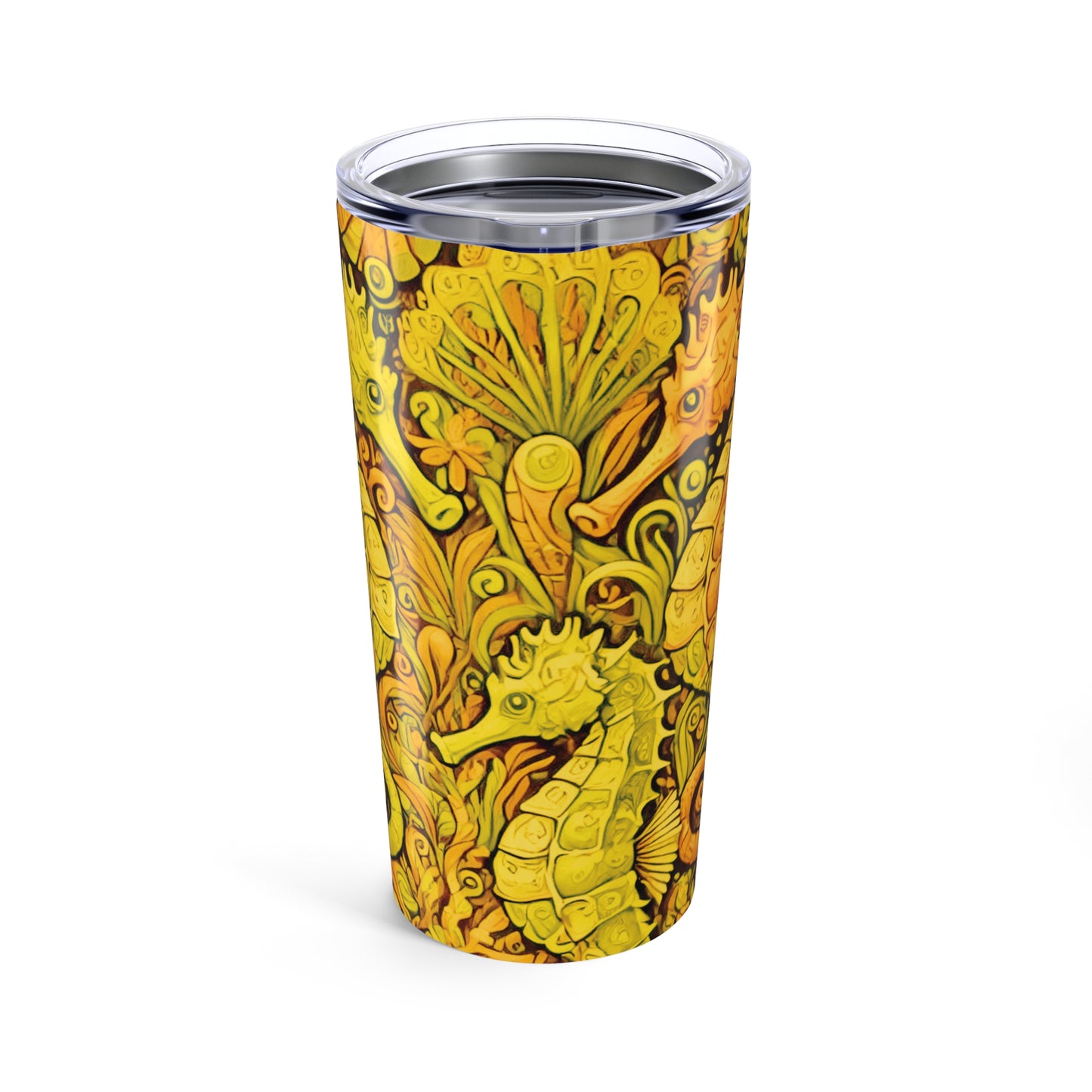 20oz Tropical Glossy Tumbler, Stainless Steel / Seahorse Trio, Yellow