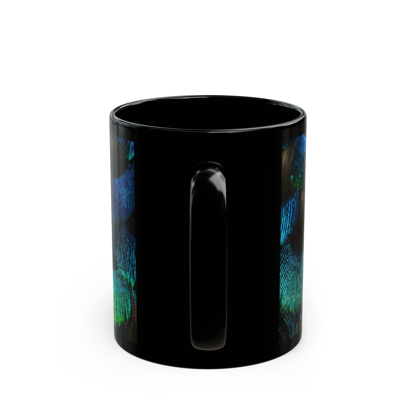 Vibrant Peacock Feathers Black Coffee Mug - Perfect for Nature Lovers