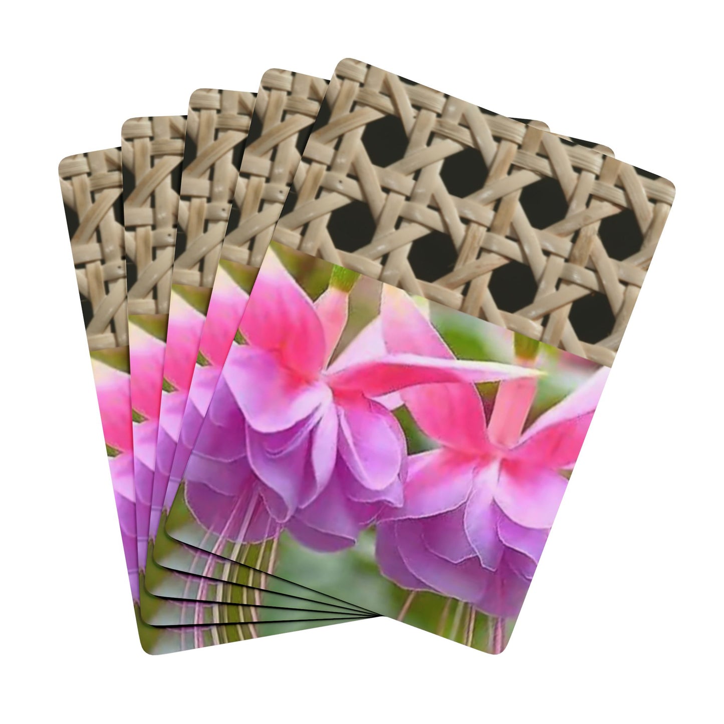 Poker-Sized Playing Cards - Wicker/Two Fuchsias