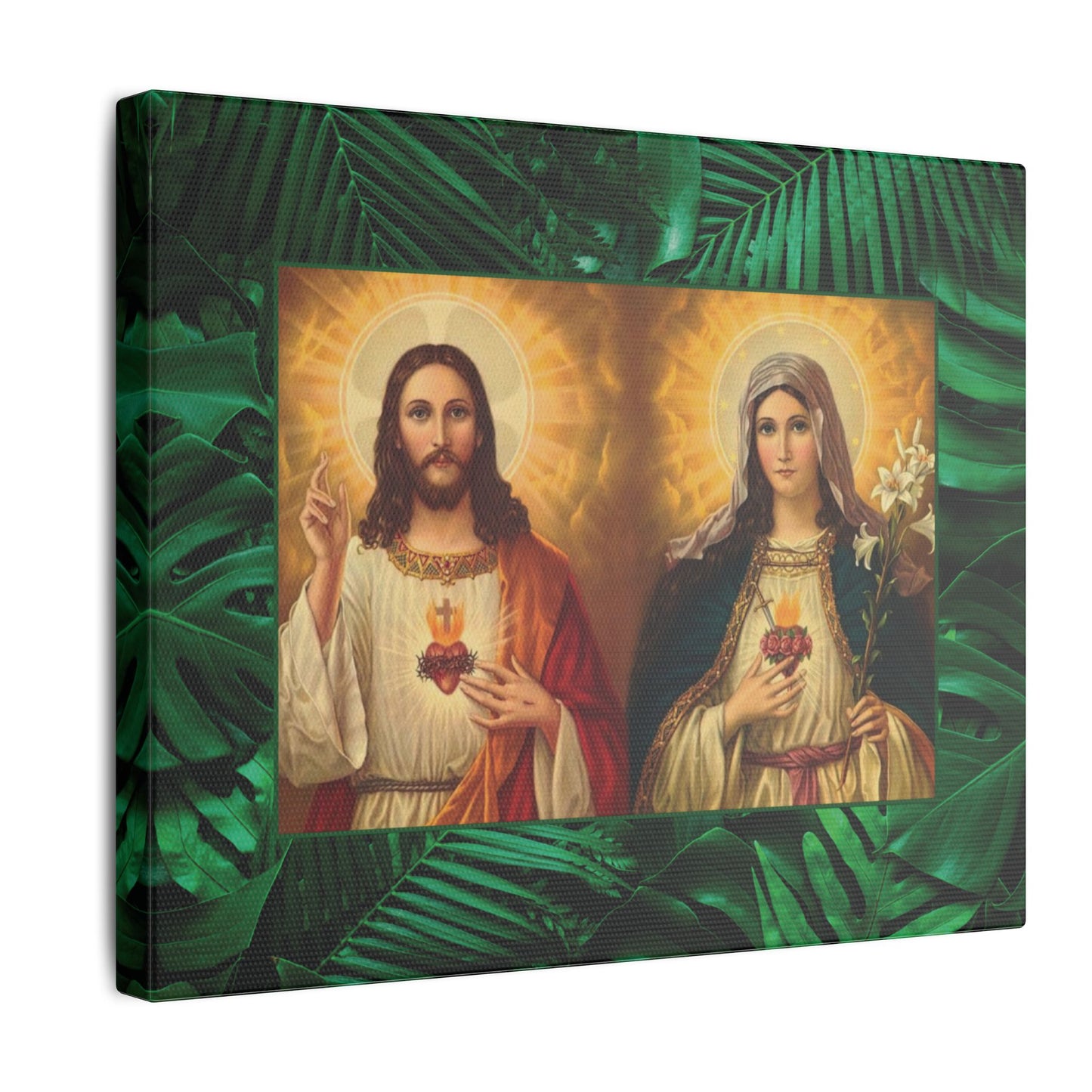 "Tropical Rainforest Jesus and Mary" Religious Canvas Artwork - Stretched Canvas Print / Byzantine Icons