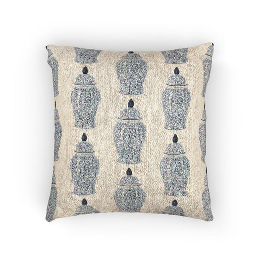 Woven Pillow, 17"W x 18"L - Tropical Blue Ginger Jar, Repeat
