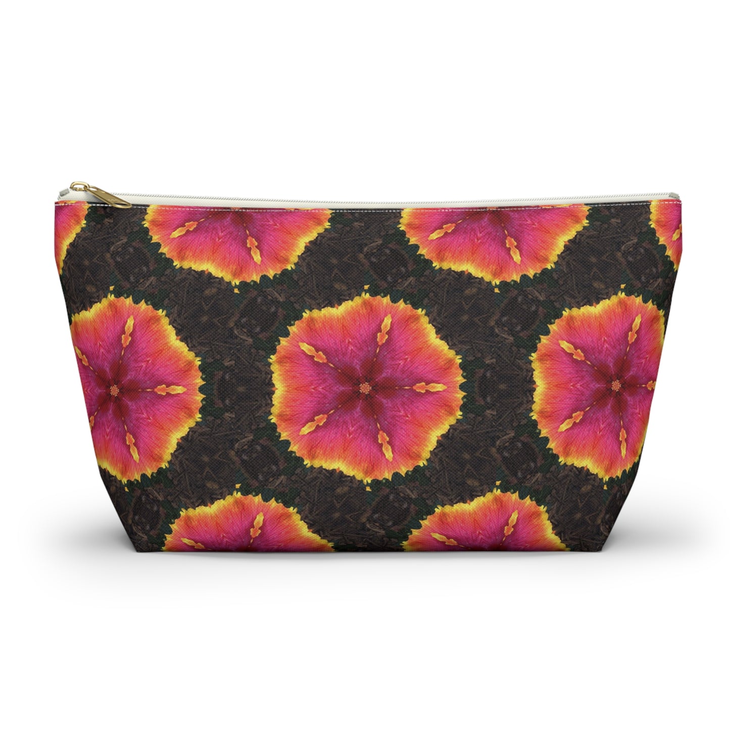 Tropical Accessory Pouch, 2 sizes | Makeup Bag | Perfect for Travel & Everyday Use / Hibiscus Kaleidoscope, Black