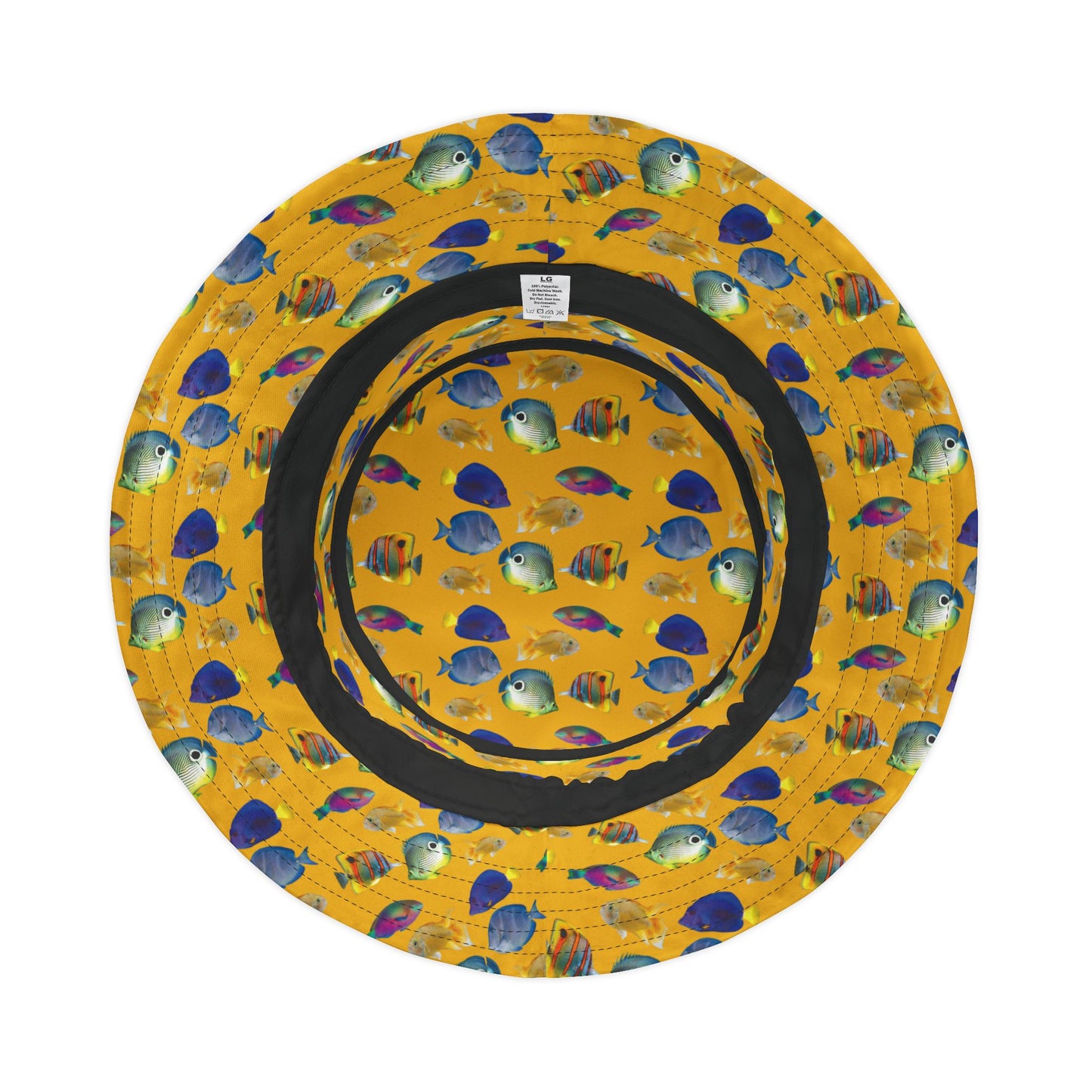 Tropical Polyester Bucket Hat, 2 Sizes - School of Fish / Yellow