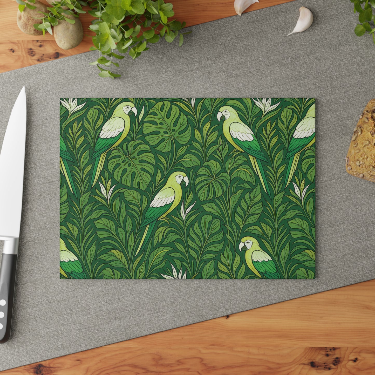 Glass Cutting Board, 2 sizes - Parrot Family, Lime