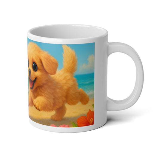 Jumbo Mug, 20oz, Puppies Playing on the Beach | Tropical Coffee Cup