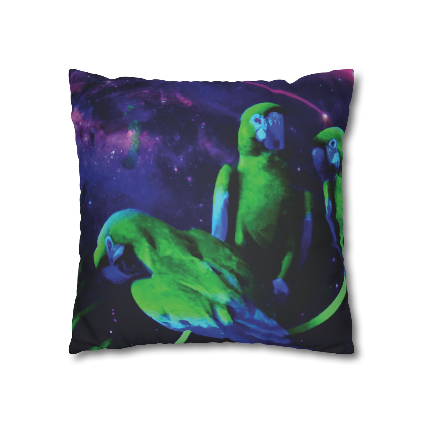 Faux Suede Square Pillowcase - Neon Parrots at Night