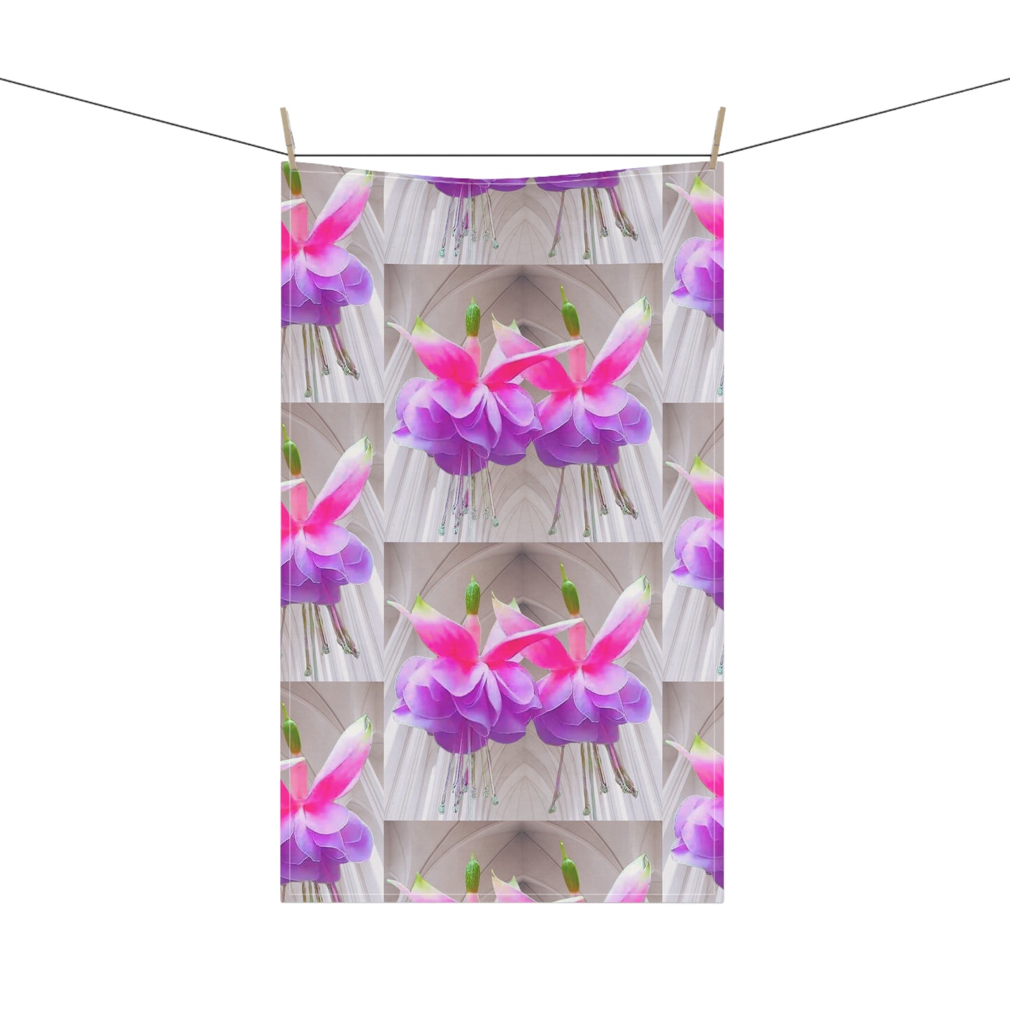 Tea Towels (cotton, poly), Two Pink Fuschias / Gothic