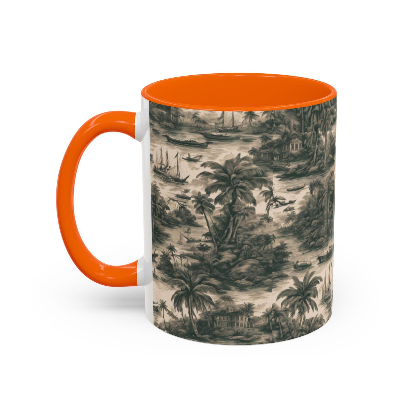 Accent Coffee Mug (11, 15oz), 8 Colors - Tropical Toile #1, black