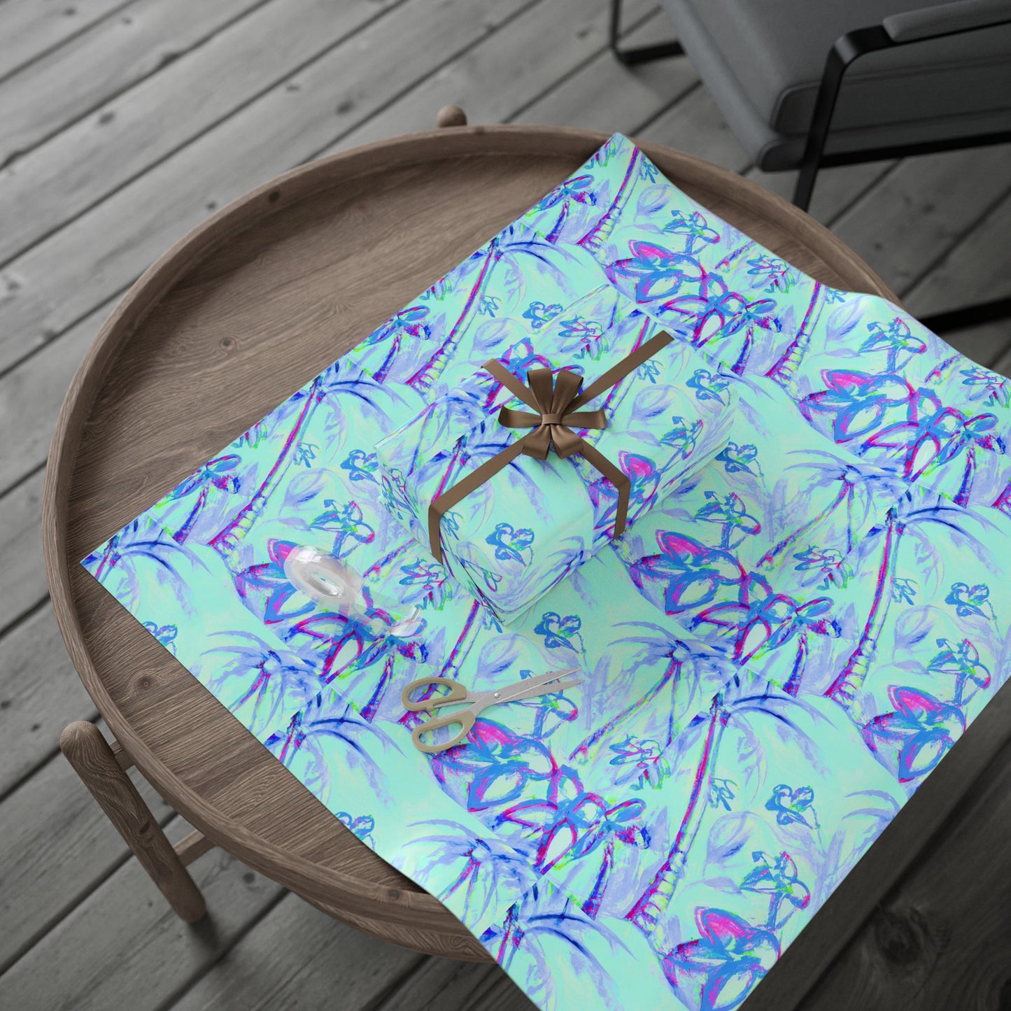 Wrapping Paper - Tropical Gift Wrap for All Occasions, 3 Sizes/2 Finishes / Tropical Doodles, Blue