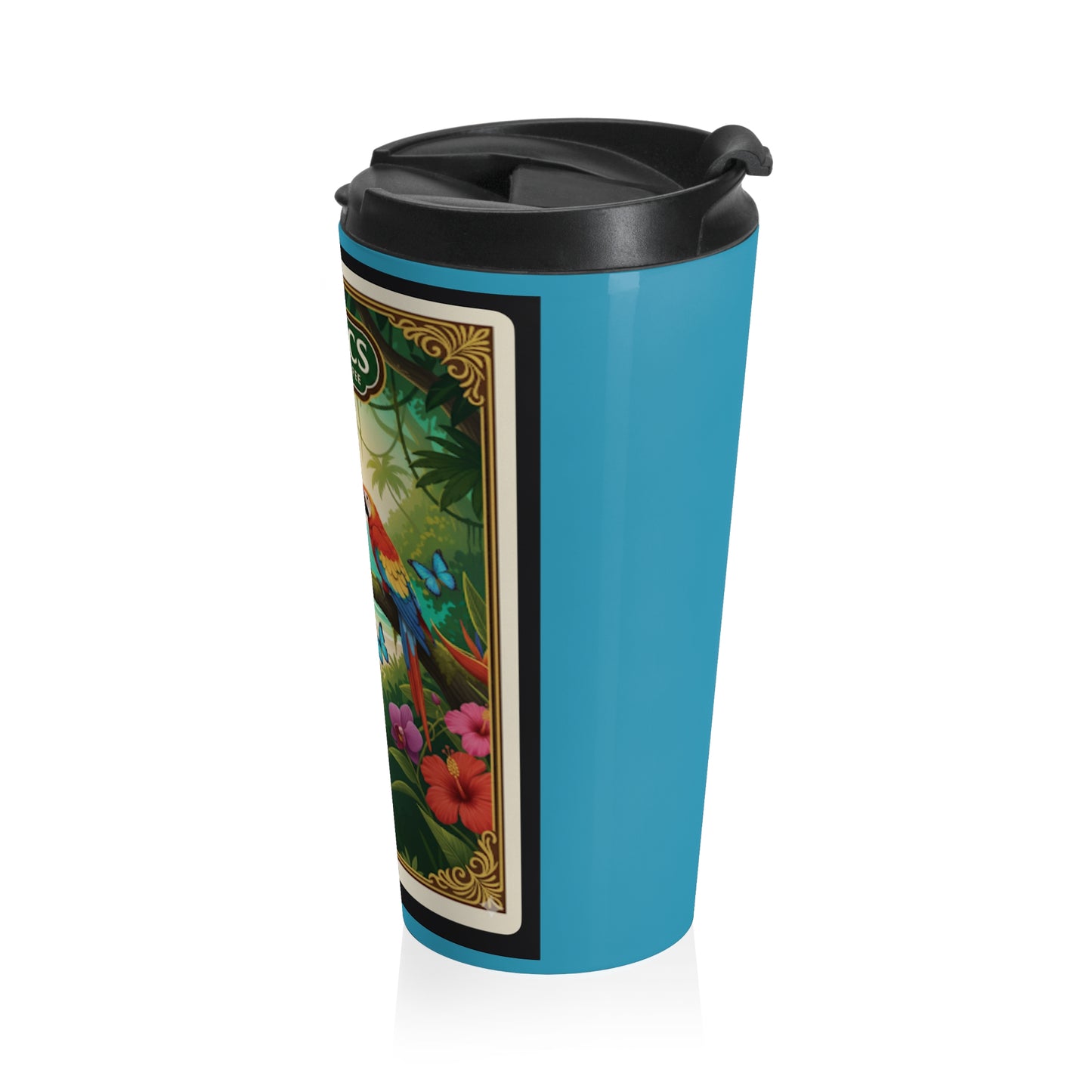15 oz. Stainless Steel Travel Mug / Parrot & Friends, Turquoise