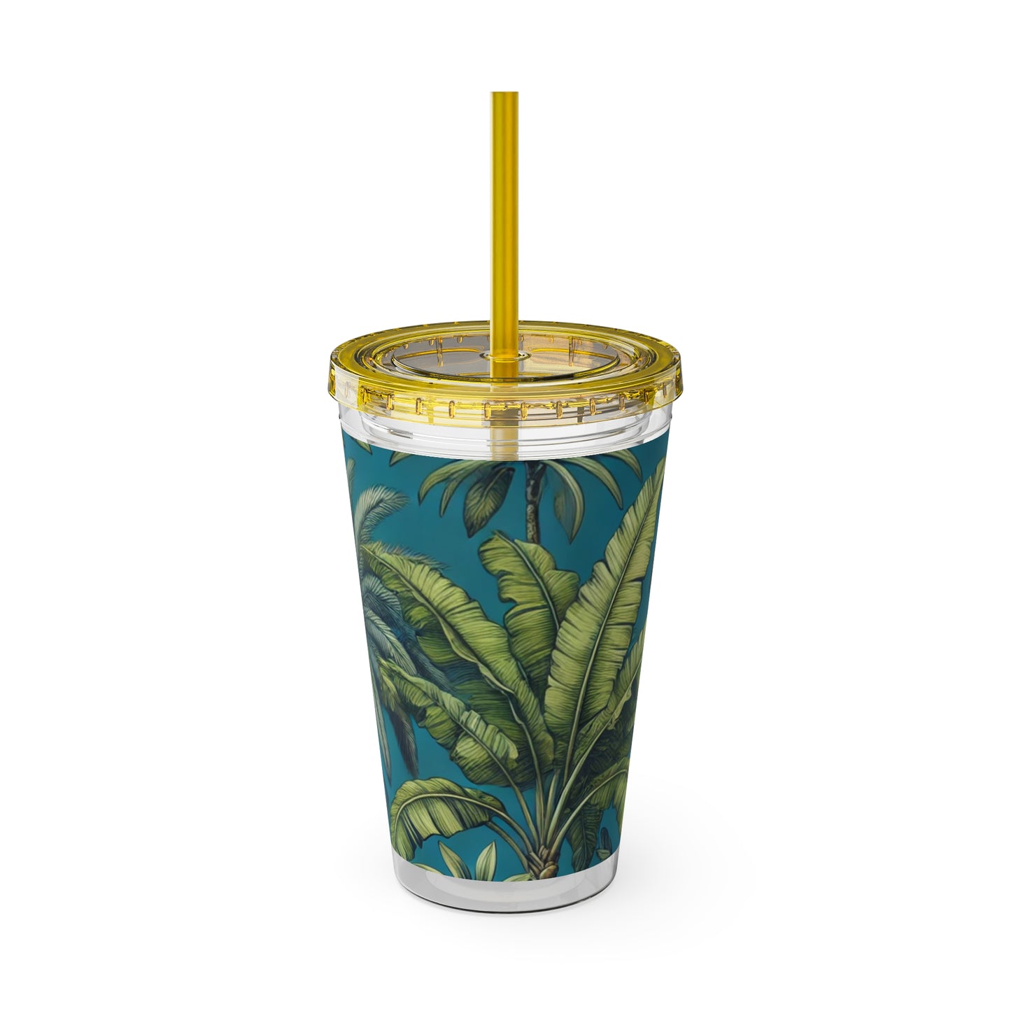 Tropical Tumbler with Straw | 16oz Colorful Travel Cup / Tropical Fruit Blue
