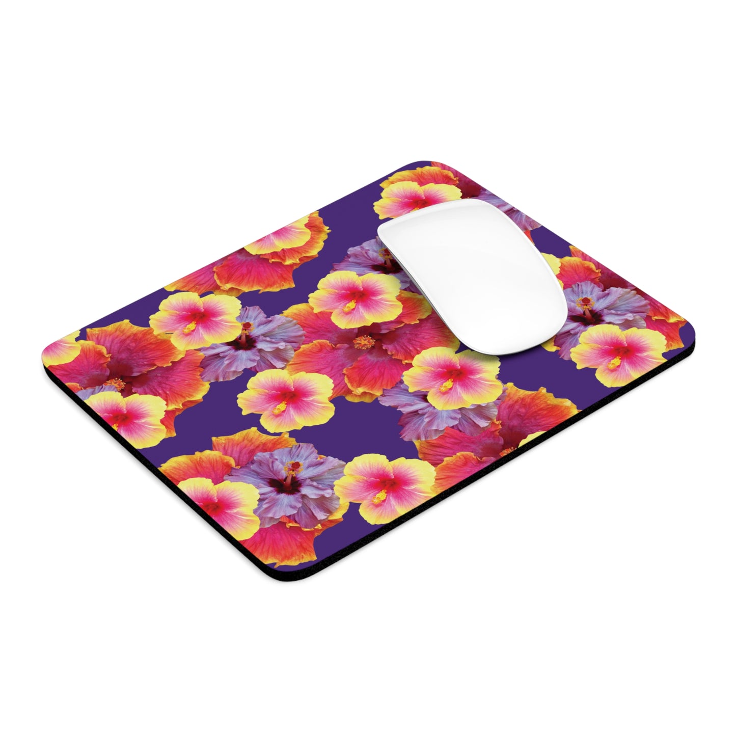 Tropical Mouse Pad, 2 Shapes - Floral Vibes for Home Office & Gamer / Hibiscua Mix, Purple