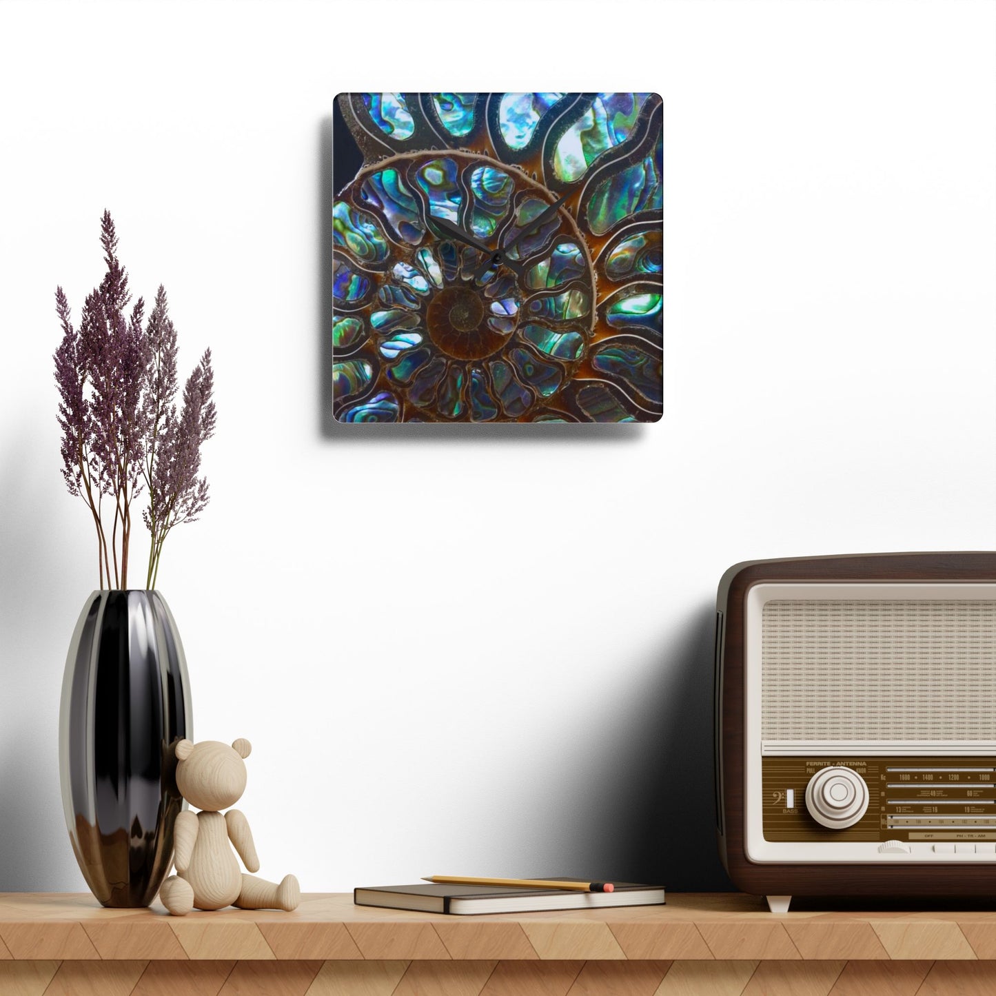 Acrylic Wall Clock, Ammonite & Abalone, 4 Variants