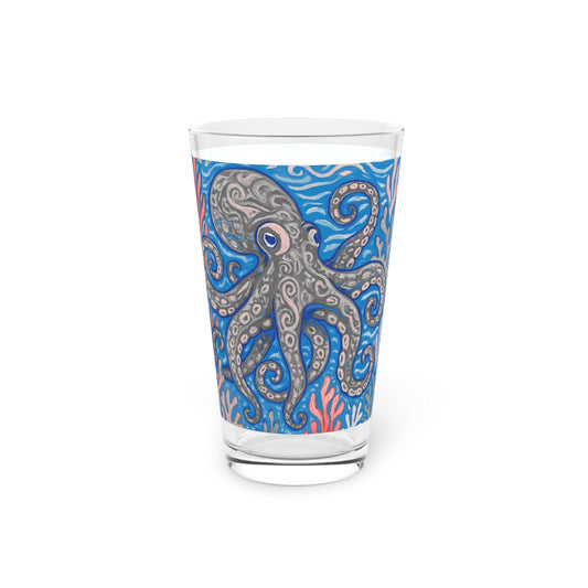 Pint Glass, 16oz - Octopus Kraken Joe, Grey