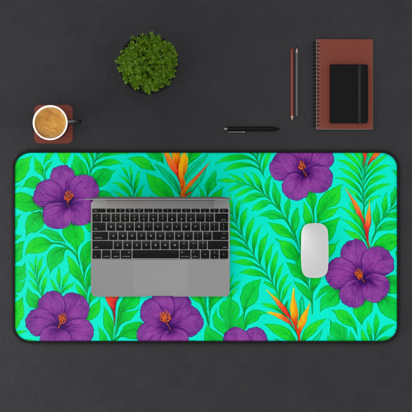 Tropical Paradise Desk Mat, 3 Sizes - Perfect for Home Office - Midnight Flower Green