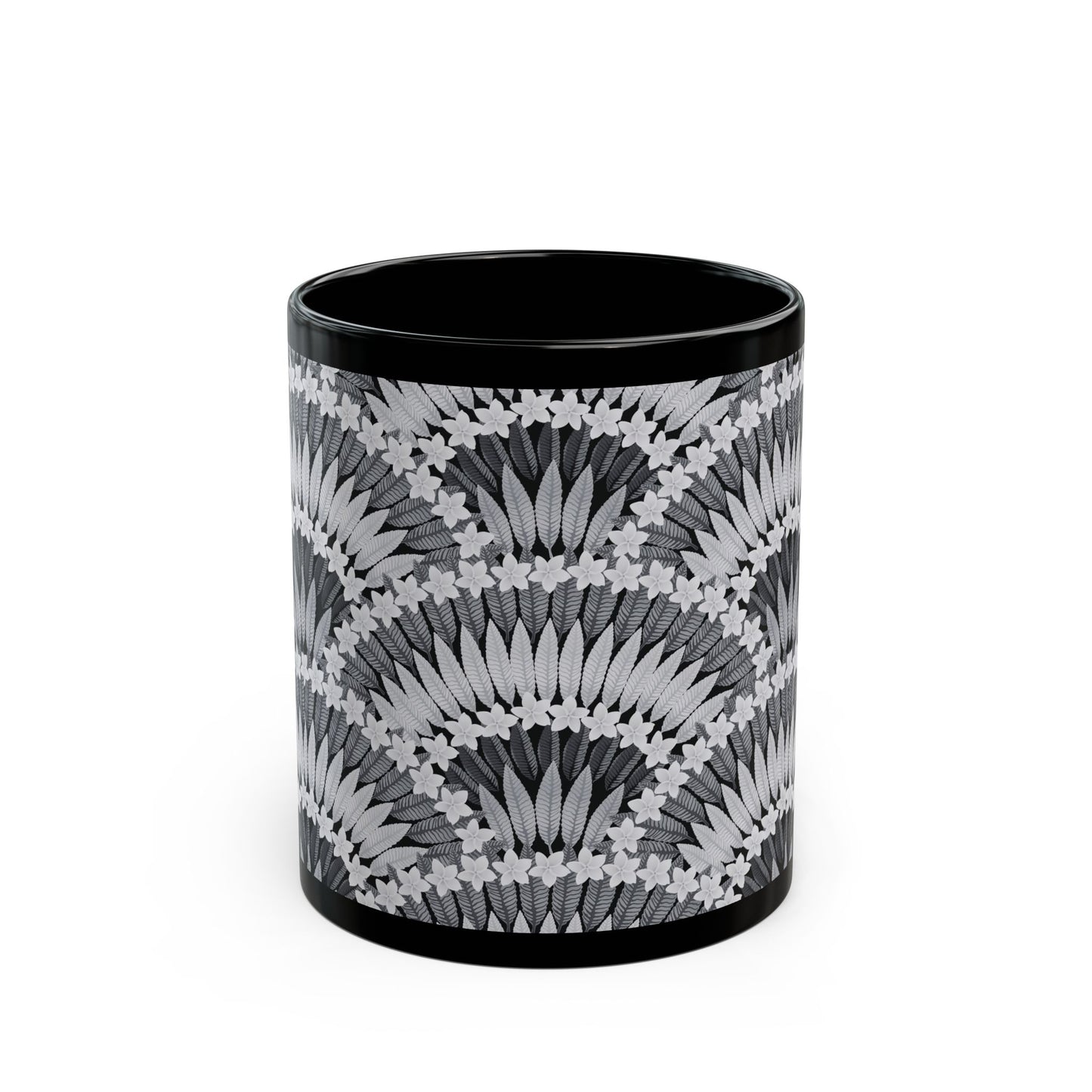 Black Mug (11oz, 15oz), Plumeria and Palms, Black