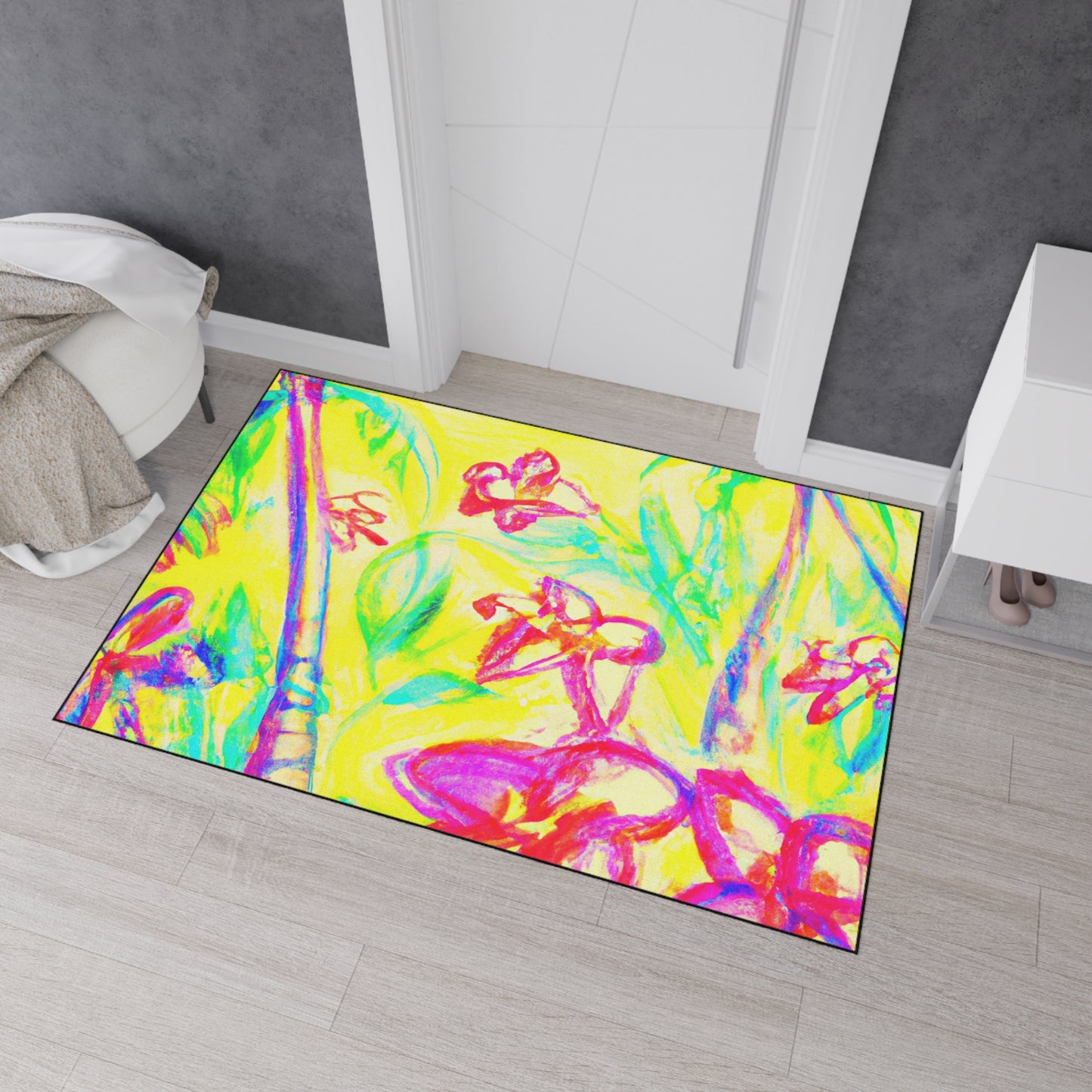 Heavy Duty Floor Mat, 5 Sizes – Tropical Area Rug for Home Décor / Tropical Doodles, Yellow