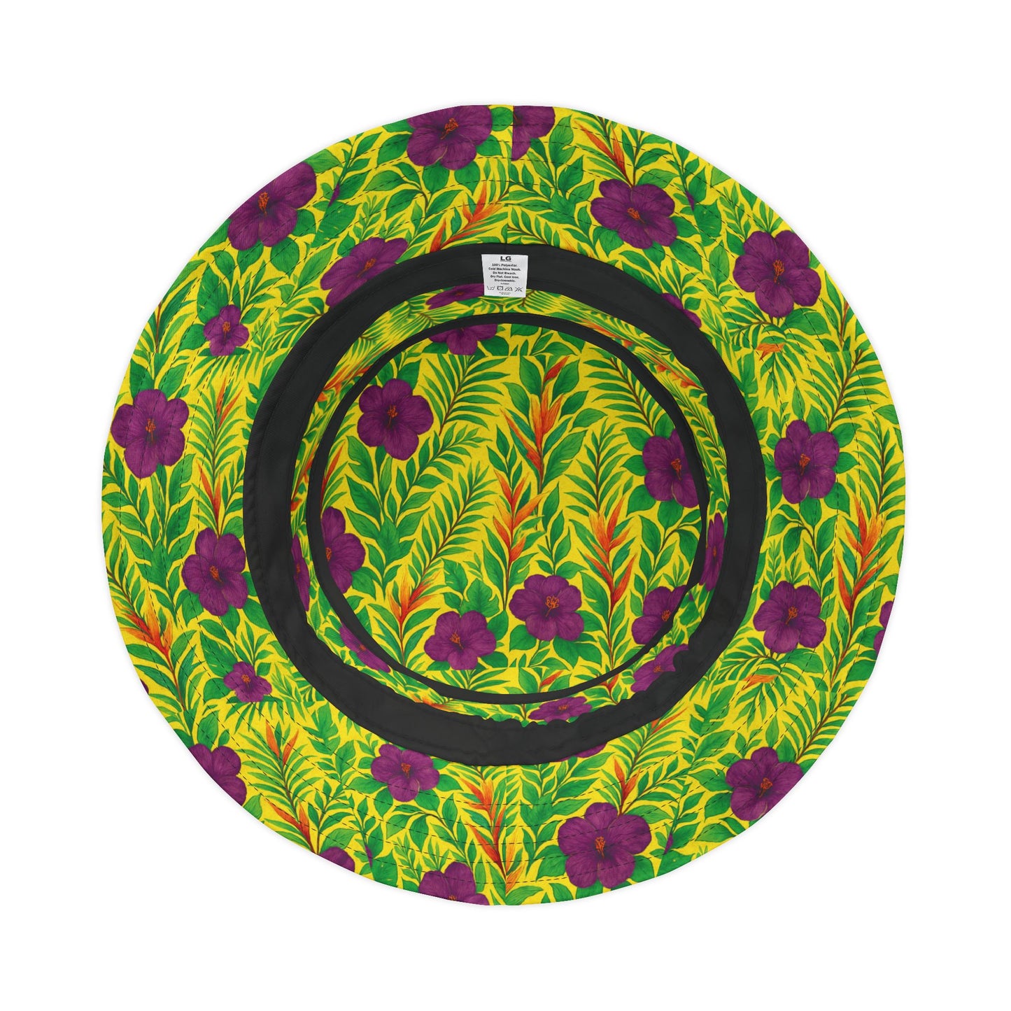 Tropical Polyester Bucket Hat, 2 Sizes - Midnight Flower Yellow