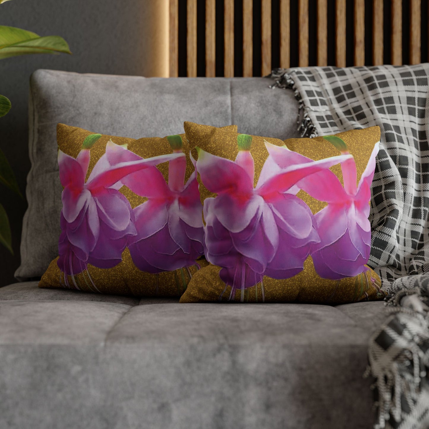 Faux Suede Square Pillowcase - Two Fuchsias, Gold Dust