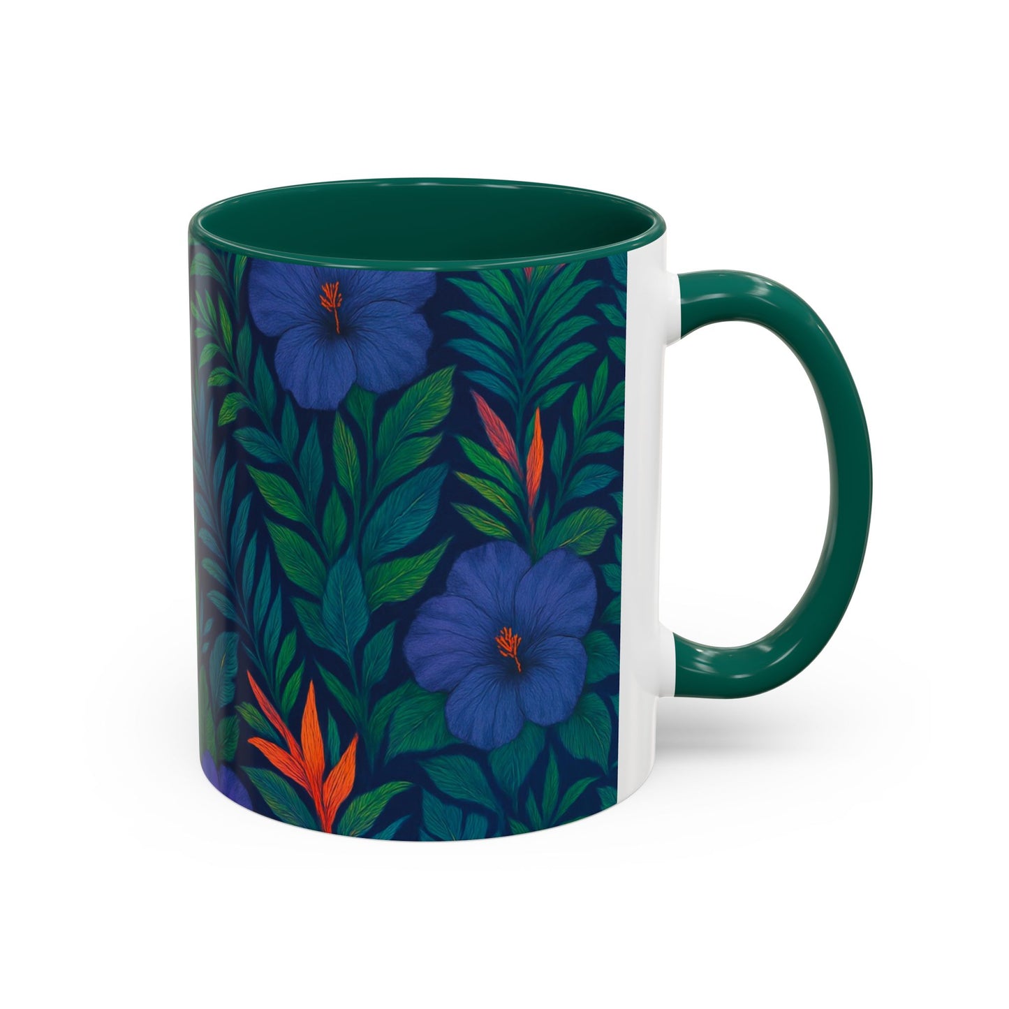 Vibrant Floral Coffee Mug - 11oz & 15oz / Midnight Flower Coral