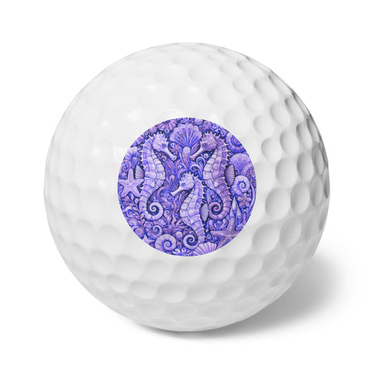 Coastal-Themed Golf Balls, 6pcs - Perfect Gift for Golf Enthusiasts / Seahorse Trio, Amethyst