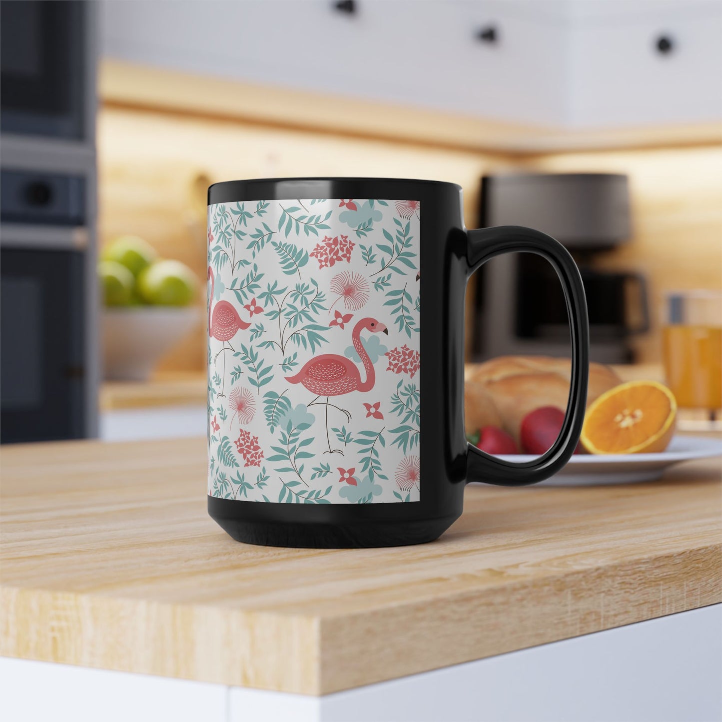 Black Coffee Mug - Happy Flamingos
