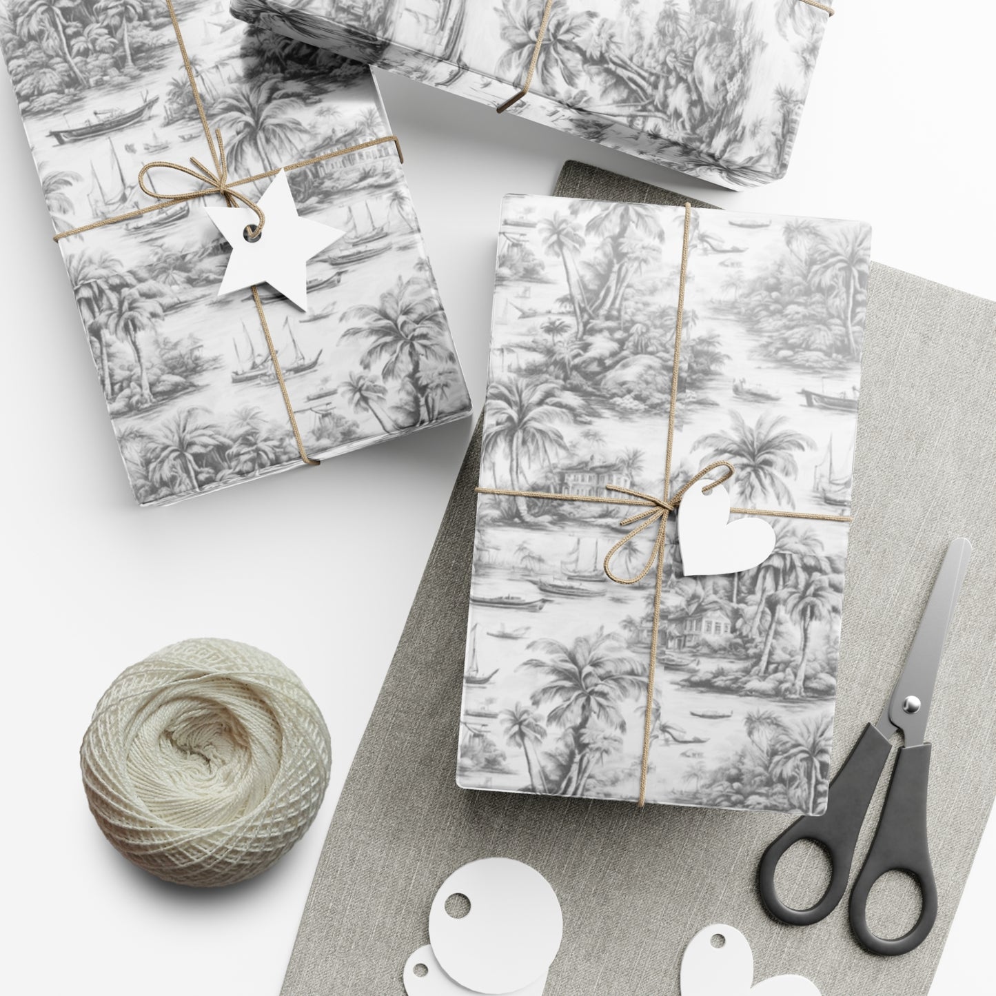 Gift Wrap Papers, Tropical Toile #1, Soft Black, 3 Sizes