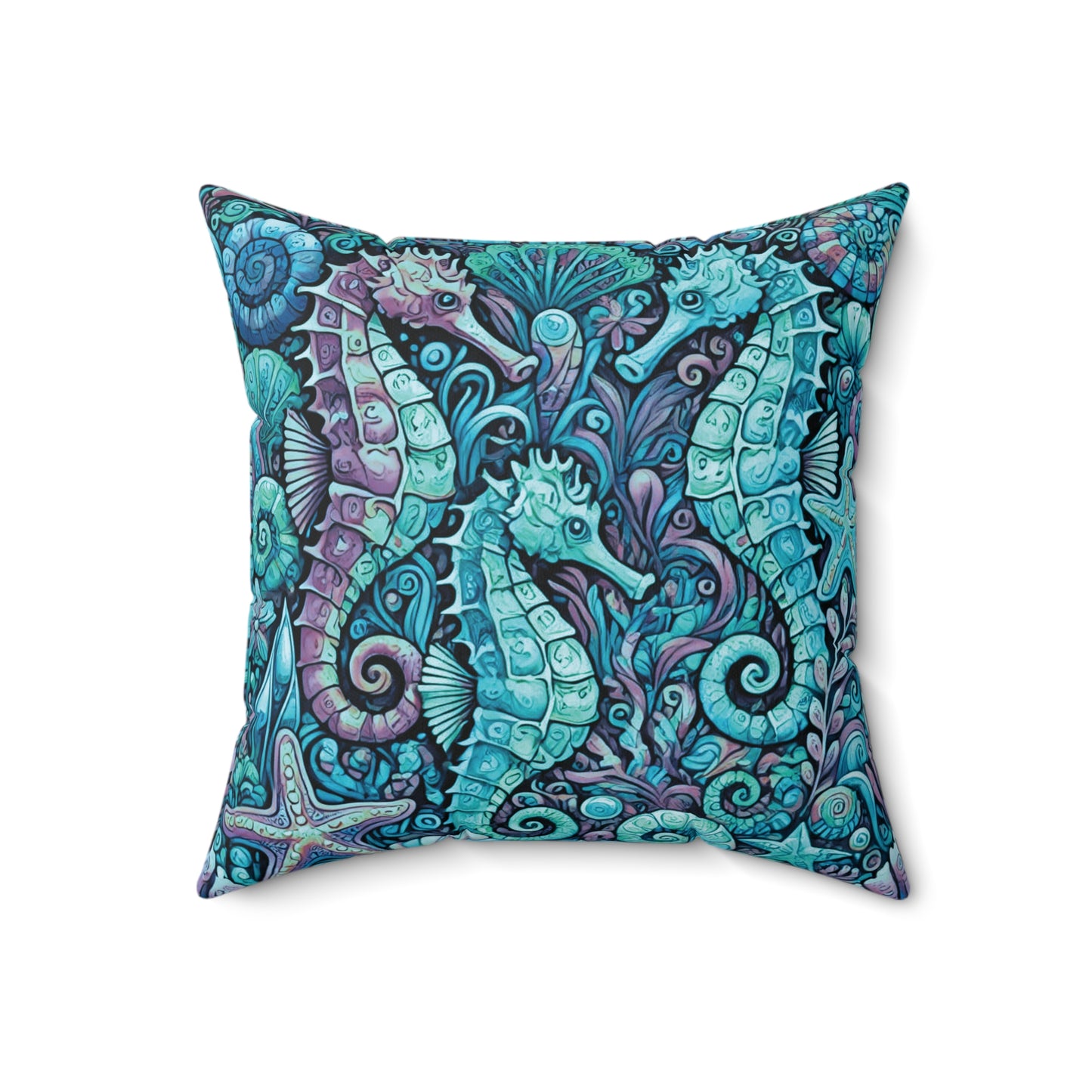 Decorative Pillow - Accent Cushion, 4 Sizes / Seahorse Trio, Turquoise