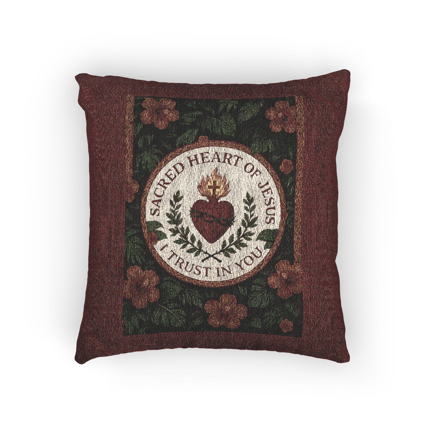 Religious Woven Pillow, 17"W x 18"L - Sacred Heart of Jesus Prayer