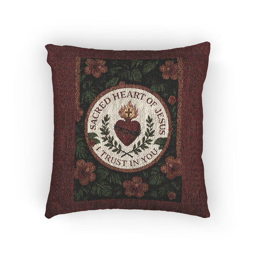 Religious Woven Pillow, 17"W x 18"L - Sacred Heart of Jesus Prayer