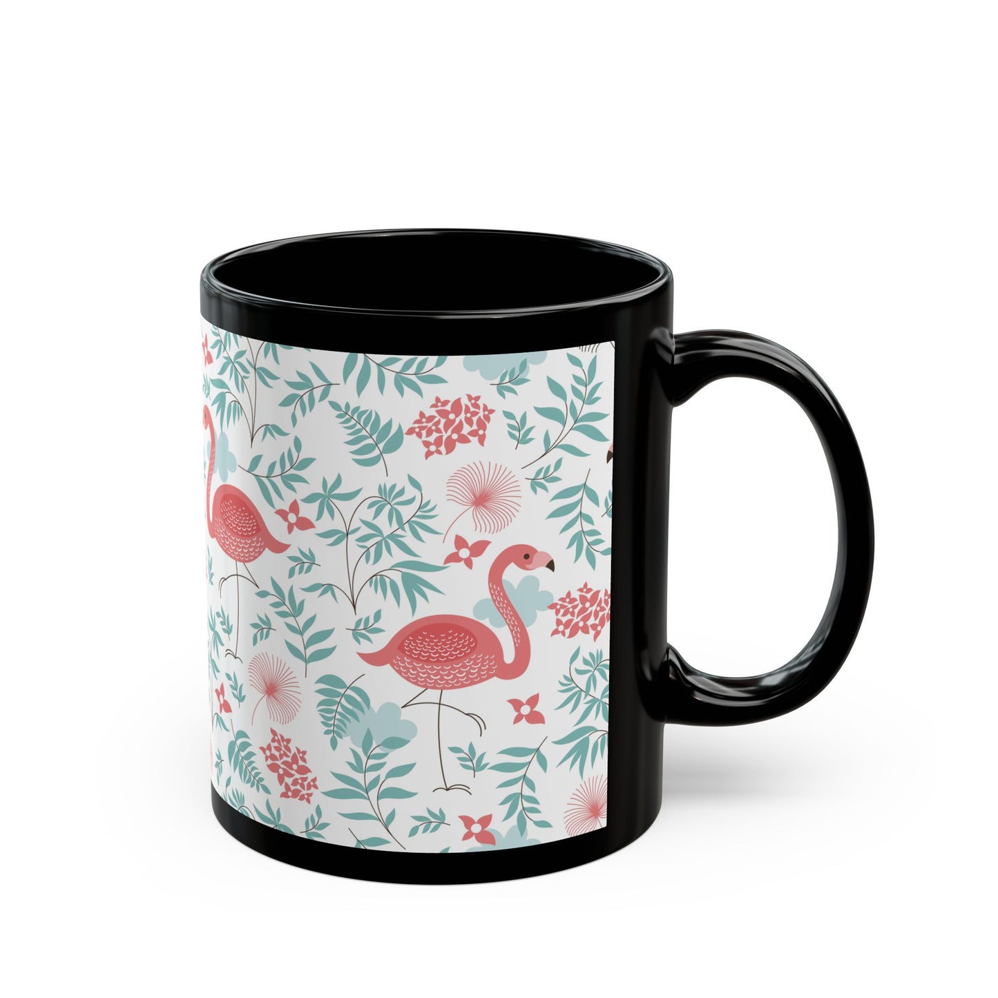 Black Coffee Mug - Happy Flamingos