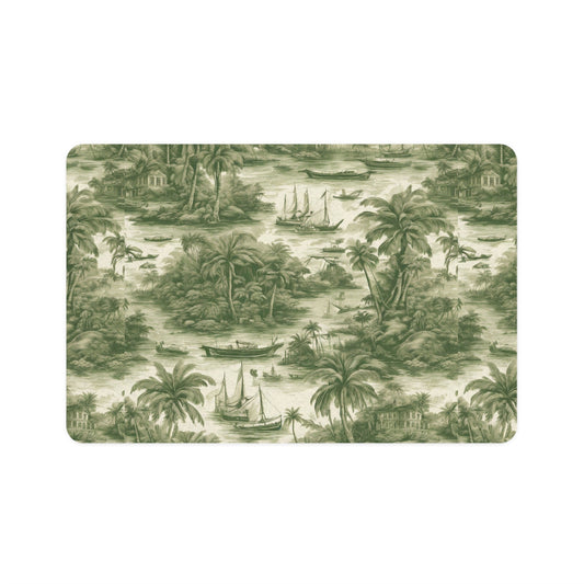 Pet Food Mat (12x18), Tropical Toile #1, Green