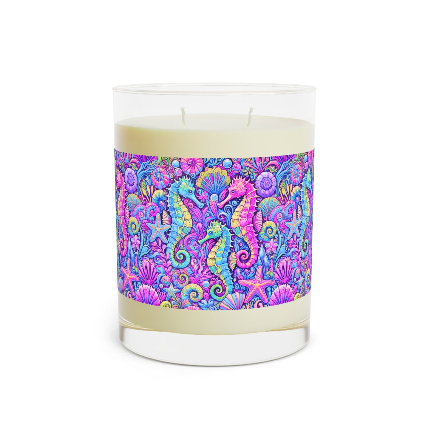 Seahorse Trio/Fantasy Pop Scented Candle - 11oz Full Glass, Tropical Decor